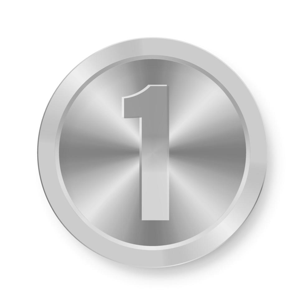 Silver coin with number one. Concept of internet icon vector