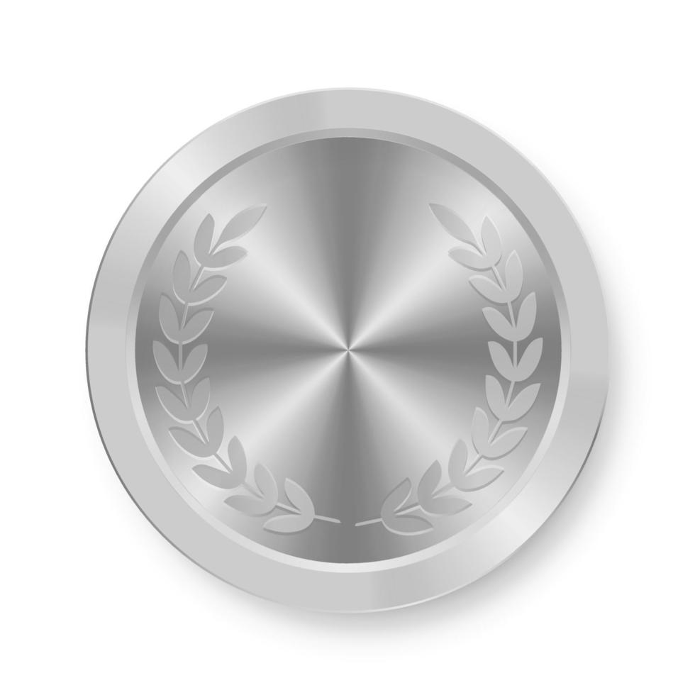 Silver award sport medal for winners Second place trophy vector