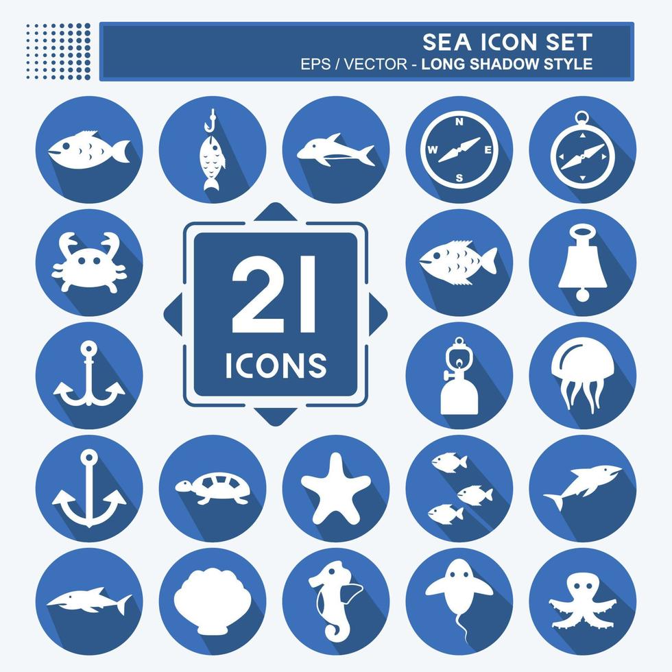 Sea Icon Set. suitable for Education symbol. long shadow style. simple design editable. design template vector. simple symbol illustration vector