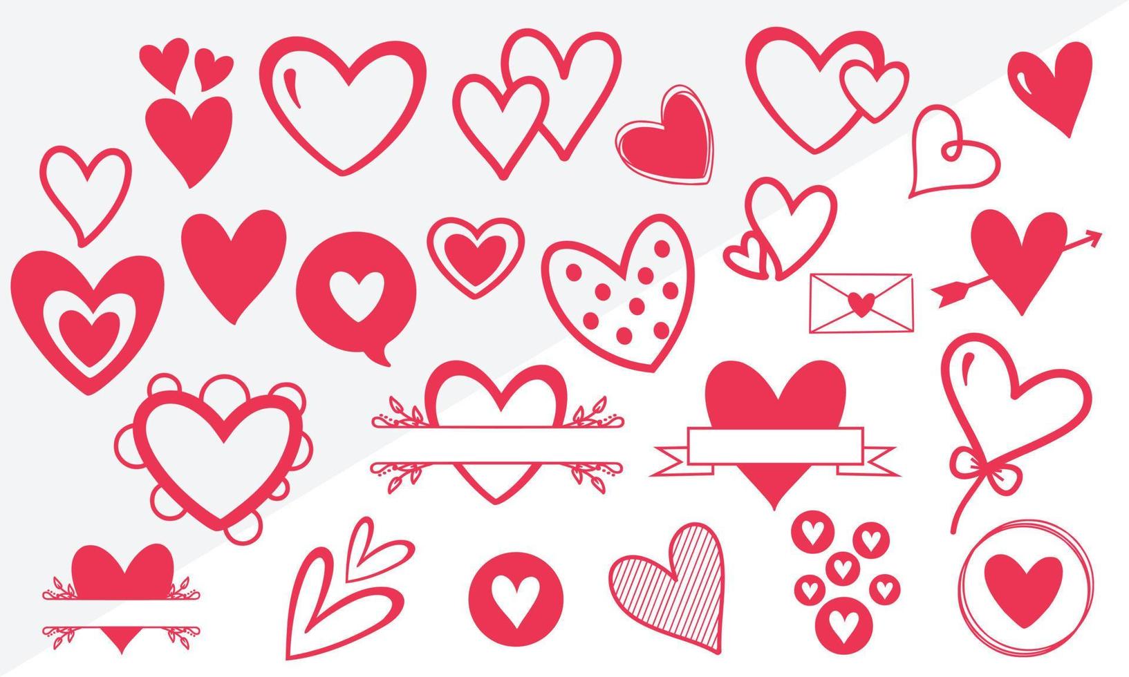 Valentines day Heart Doodle Heart doodles set. Hand-drawn hearts collection. Romance and love illustrations eps 10 vector