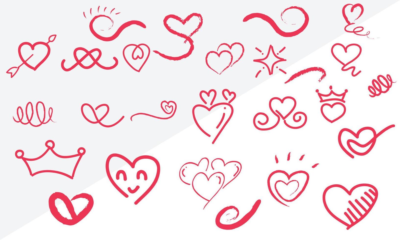 conjunto de garabatos de corazón de doodle de corazón de día de san valentín. colección de corazones dibujados a mano. romance y amor ilustraciones eps 10 vector