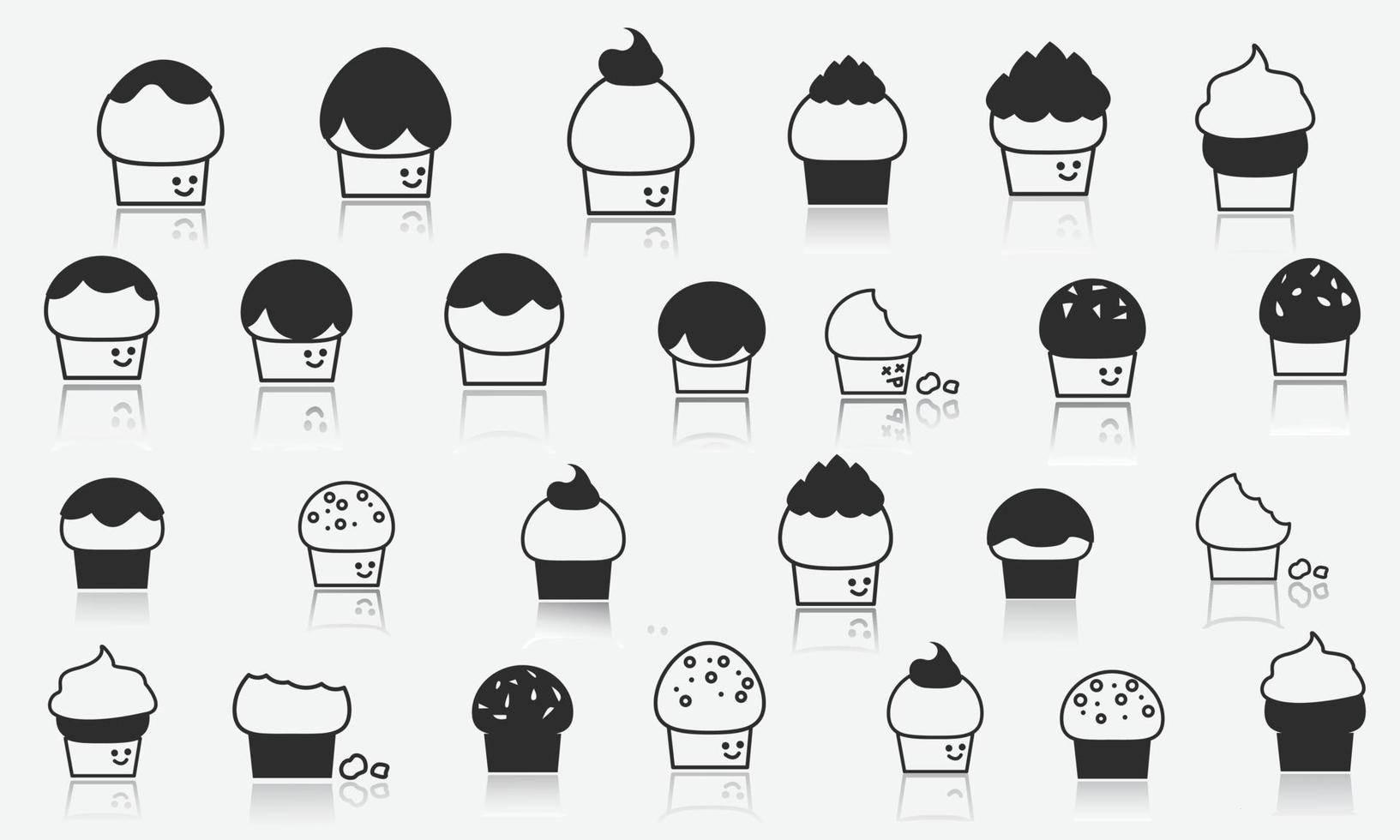 Set of  cakecups vector icons and a logo, Isolated on a black background