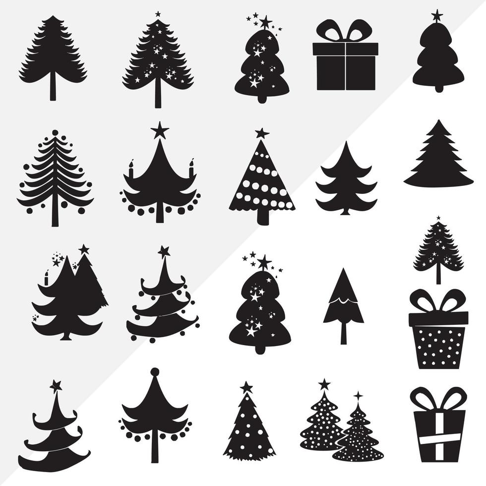 Christmas icon elements black isolated on white background. vector