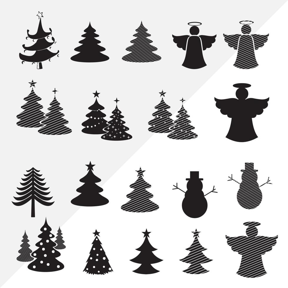 Christmas icon elements black isolated on white background. vector