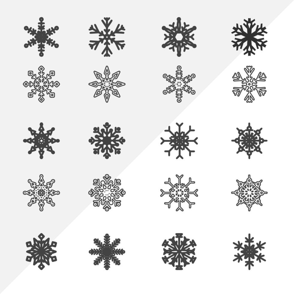 Snowflake simple color line icons snow vector set