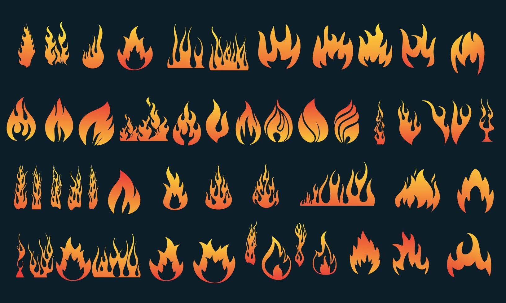 conjunto de iconos de llamas de fuego y un logotipo, aislado en un fondo negro vector