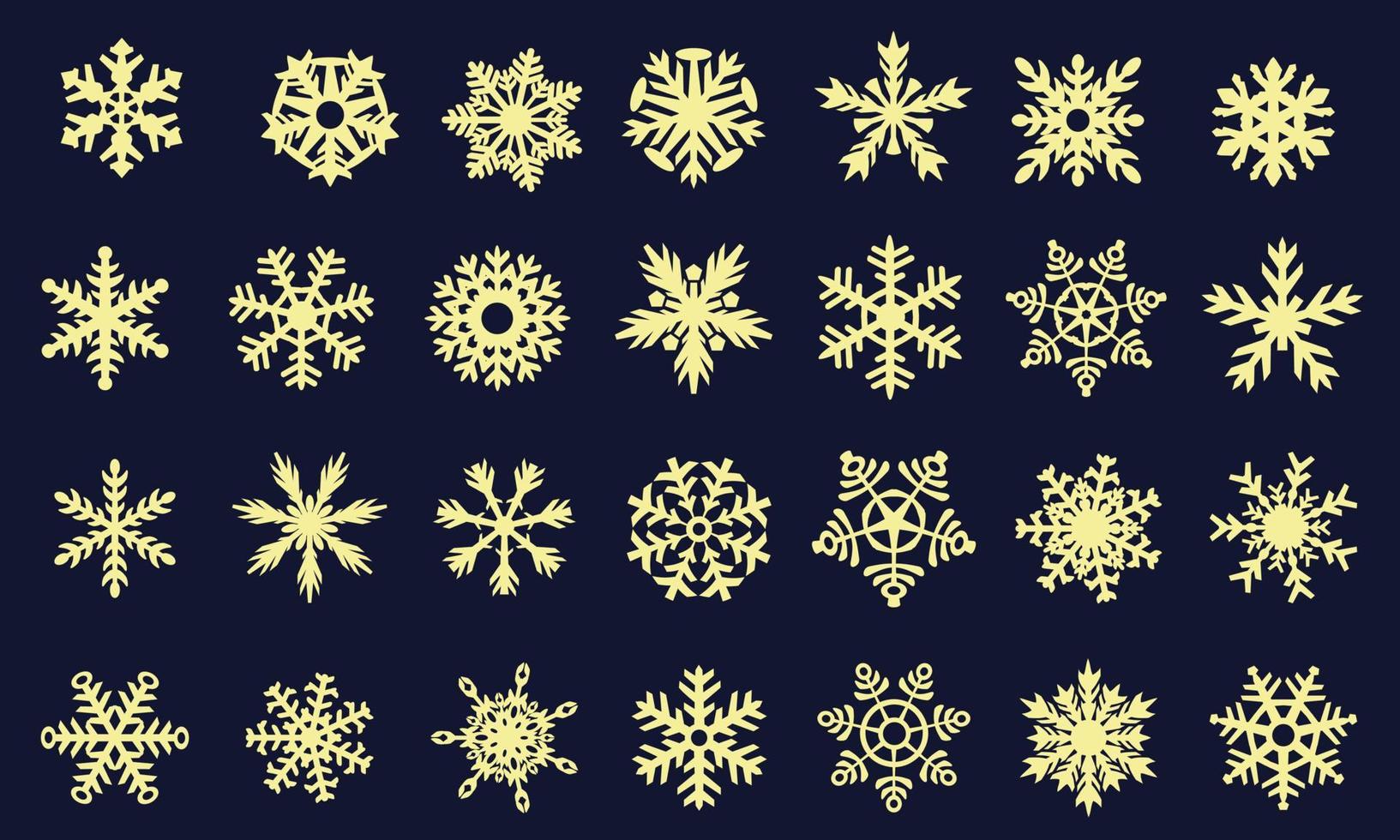 Snowflake simple color line icons snow vector set