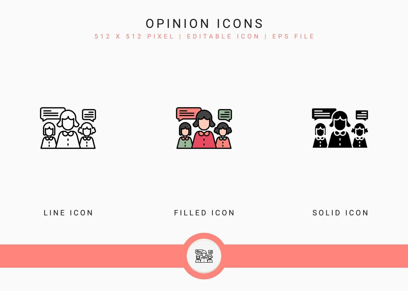 Opinion icons set vector illustration with solid icon line style. Customer satisfaction check concept. Editable stroke icon on isolated background for web design, infographic and UI mobile app.