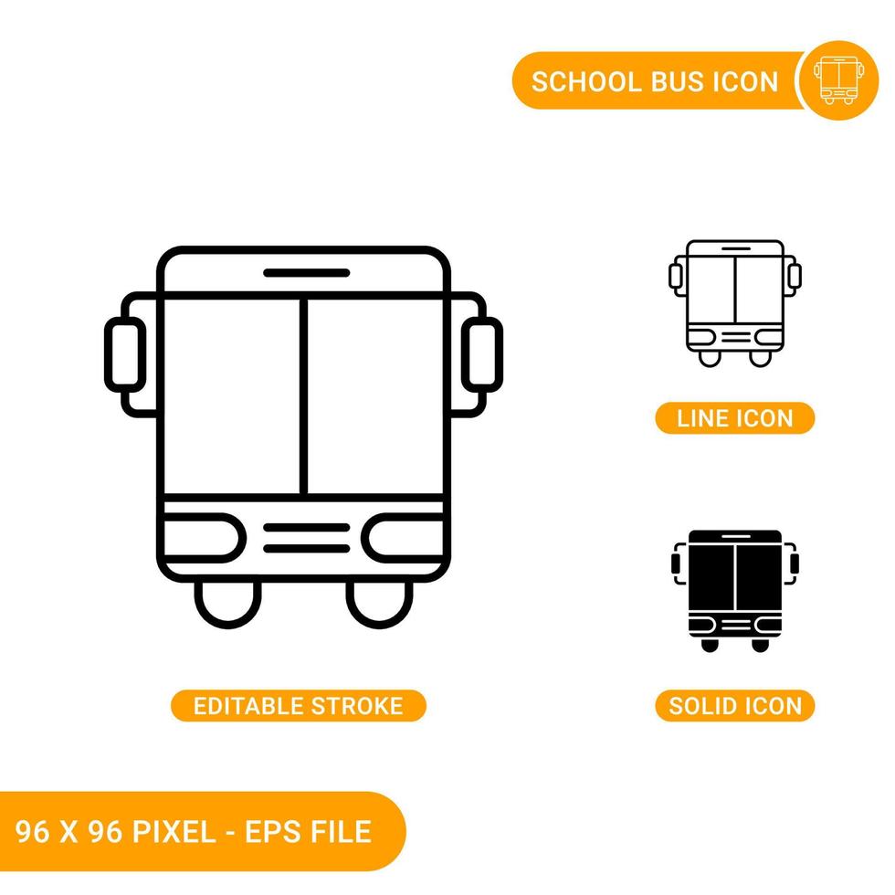iconos de autobús establecen ilustración vectorial con estilo de línea de icono sólido. concepto de transporte en autobús escolar. icono de trazo editable en un fondo aislado para diseño web, infografía y aplicación móvil ui. vector