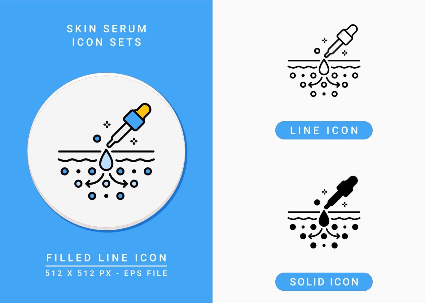 Skin serum icons set vector illustration with solid icon line style. Serum absorption symbol. Editable stroke icon on isolated background for web design, infographic and UI mobile app.