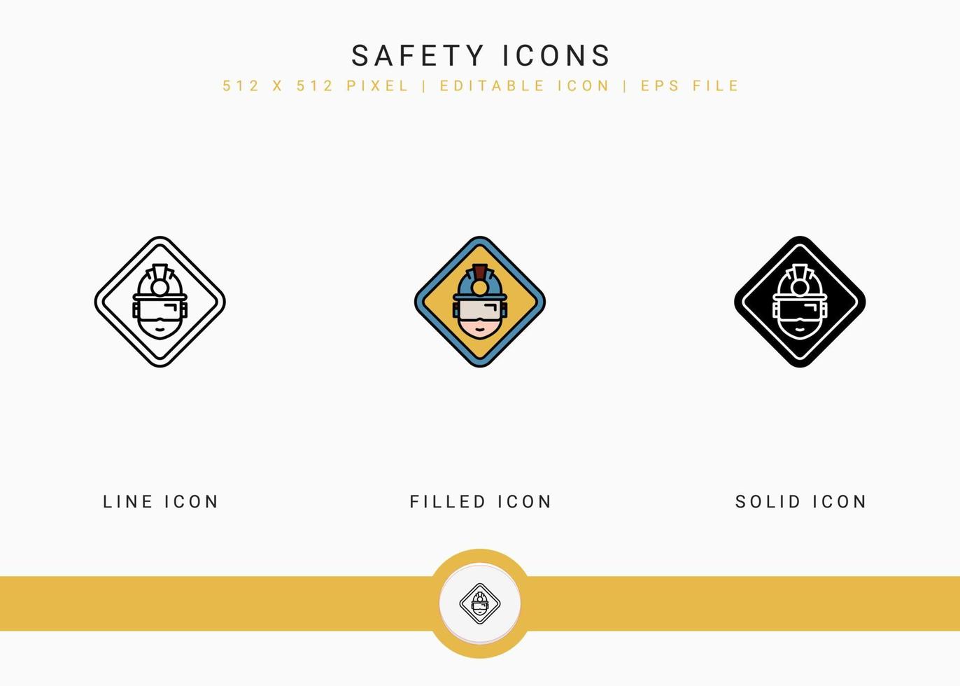 Safety icons set vector illustration with solid icon line style. Secure work accident concept. Editable stroke icon on isolated background for web design, user interface, and mobile application