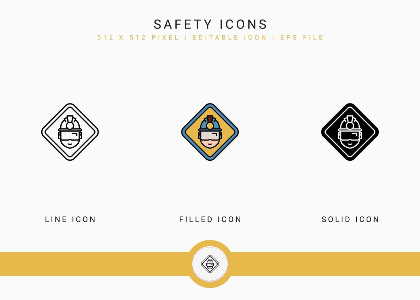 iconos de seguridad establecen ilustración vectorial con estilo de línea de icono sólido. concepto de accidente de trabajo seguro. icono de trazo editable en un fondo aislado para diseño web, interfaz de usuario y aplicación móvil vector