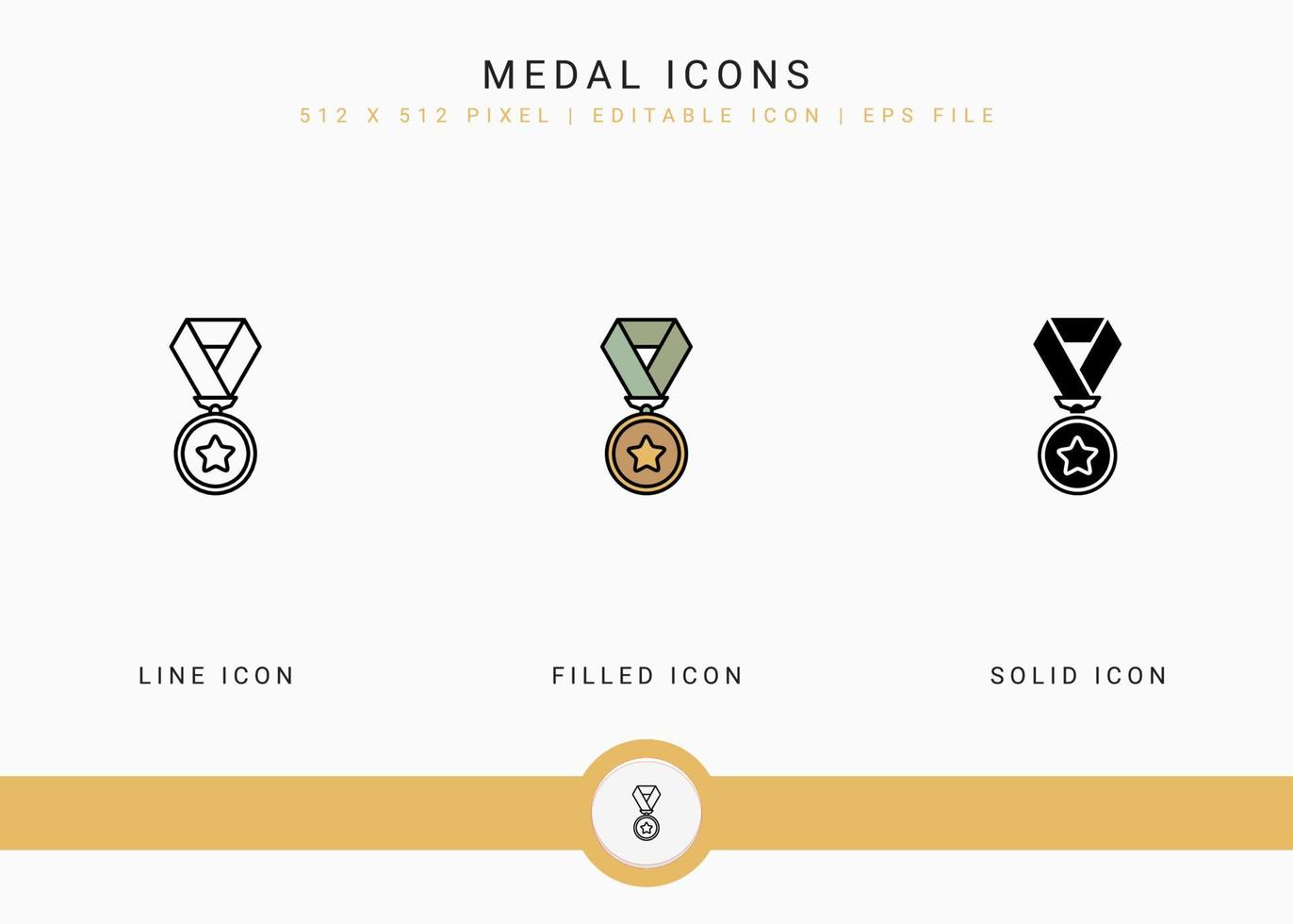 iconos de medalla establecen ilustración vectorial con estilo de línea de icono sólido. concepto de premio ganador. icono de trazo editable en un fondo aislado para diseño web, interfaz de usuario y aplicación móvil vector