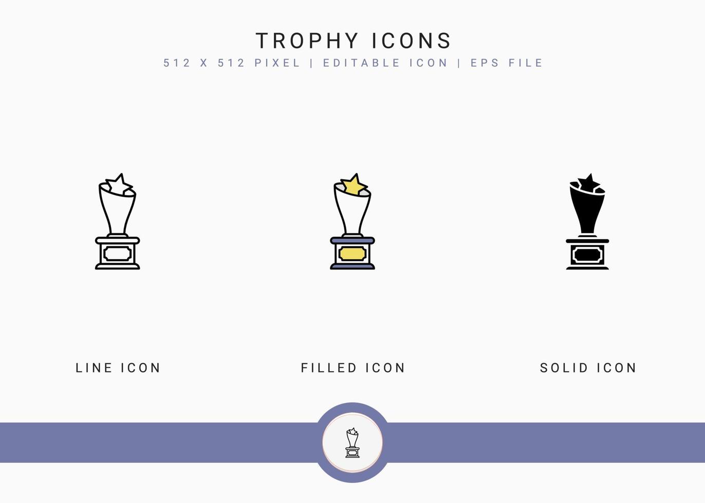 Trophy icons set vector illustration with solid icon line style. Winner award concept. Editable stroke icon on isolated background for web design, user interface, and mobile app