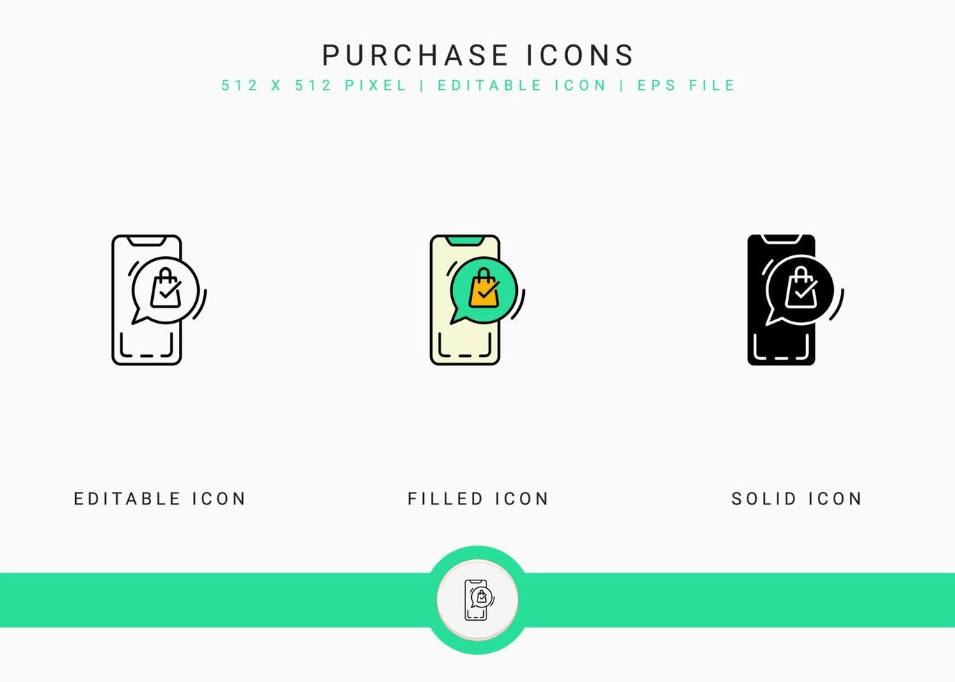Purchase icons set vector illustration with solid icon line style. Online store retail concept. Editable stroke icon on isolated background for web design, user interface, and mobile app