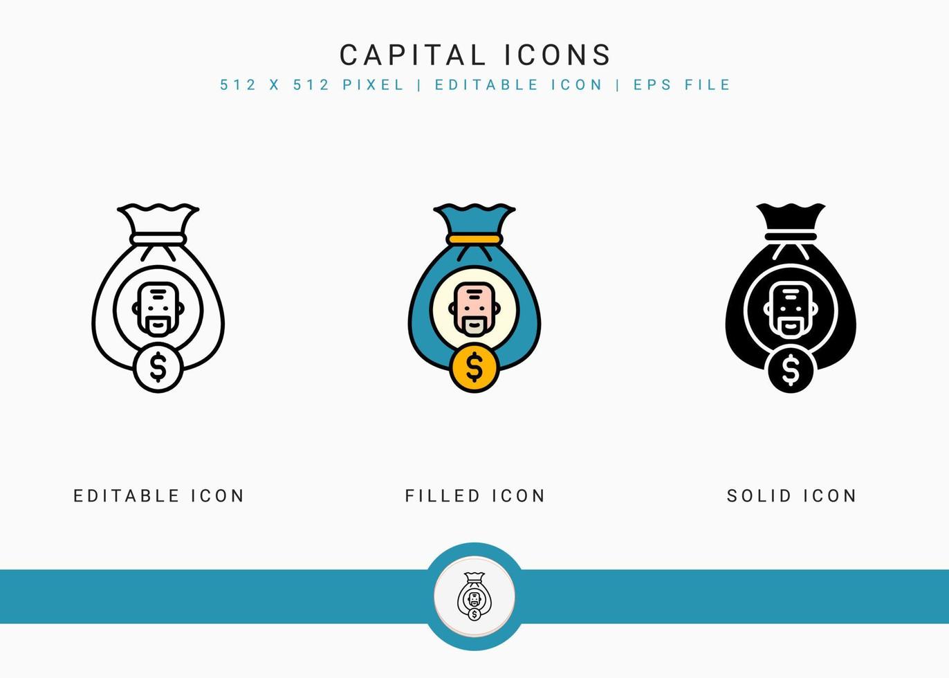 Capital icons set vector illustration with icon line style. Pension fund plan concept. Editable stroke icon on isolated white background for web design, user interface, and mobile application