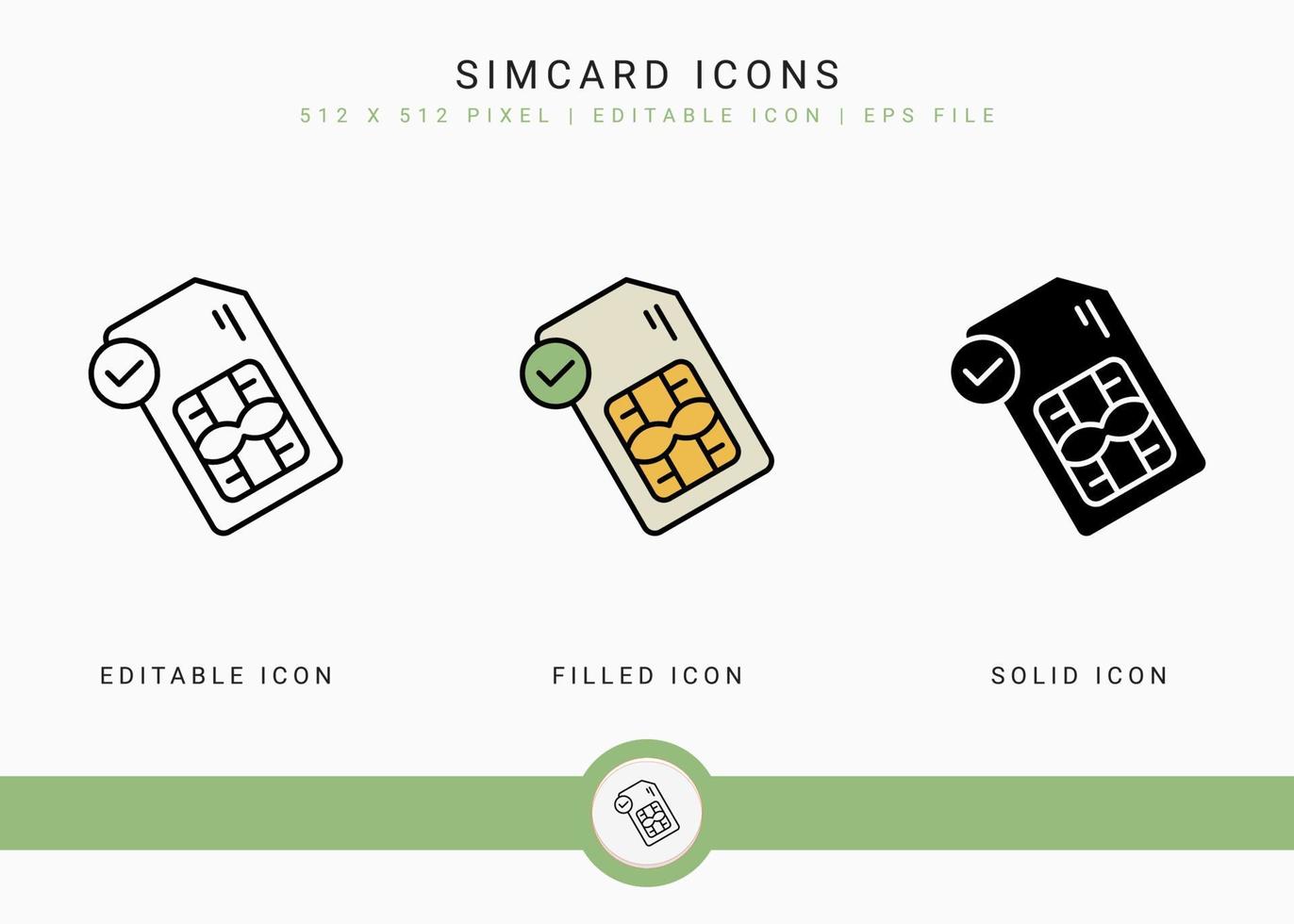 Simcard icons set vector illustration with solid icon line style. Phone chip concept. Editable stroke icon on isolated background for web design, user interface, and mobile application