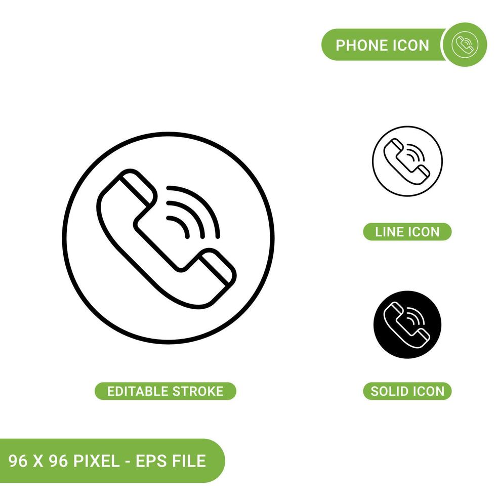 Phone icons set vector illustration with solid icon line style. Customer center concept. Editable stroke icon on isolated background for web design, infographic and UI mobile app.