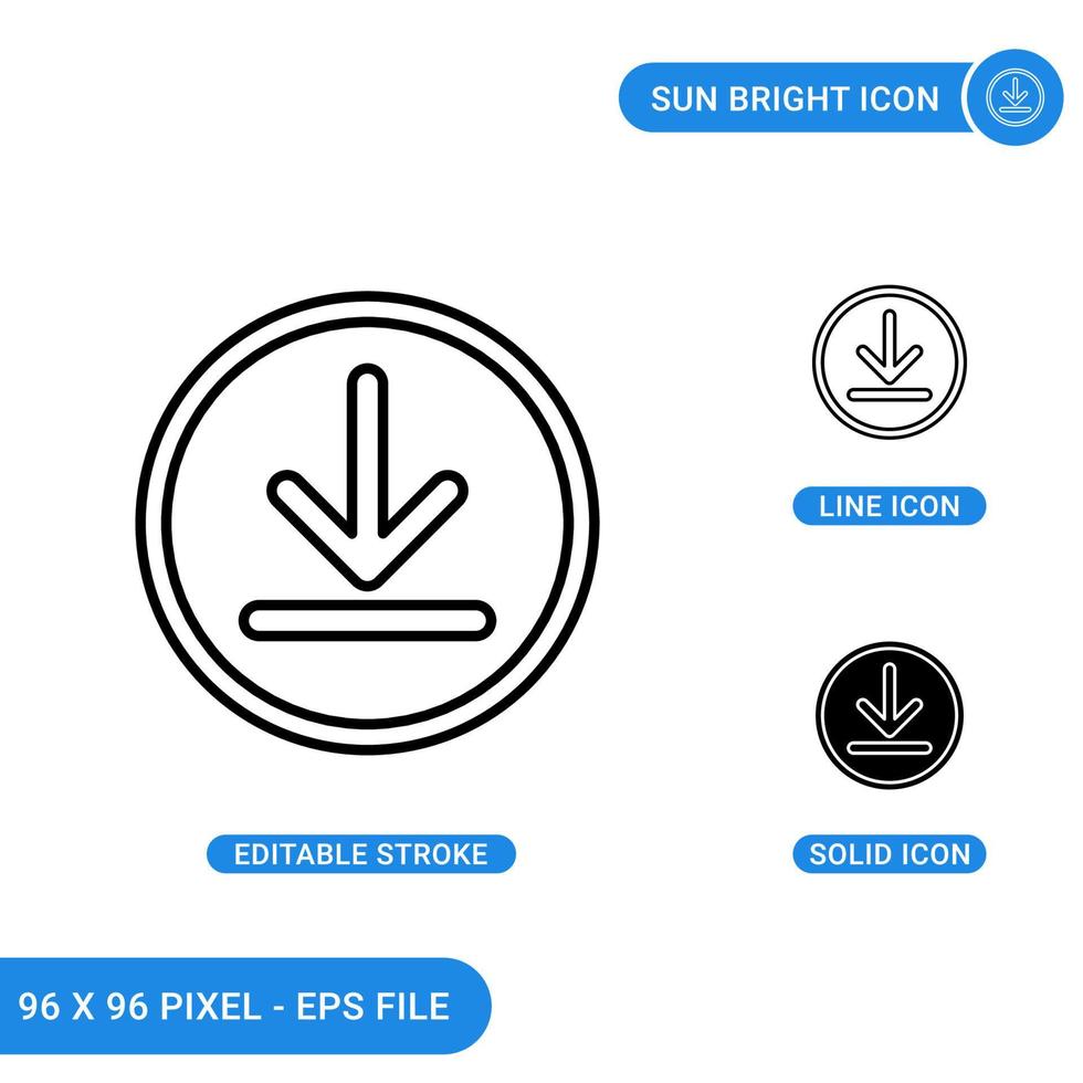 Download icons set vector illustration with solid icon line style. Application button concept. Editable stroke icon on isolated background for web design, infographic and UI mobile app.