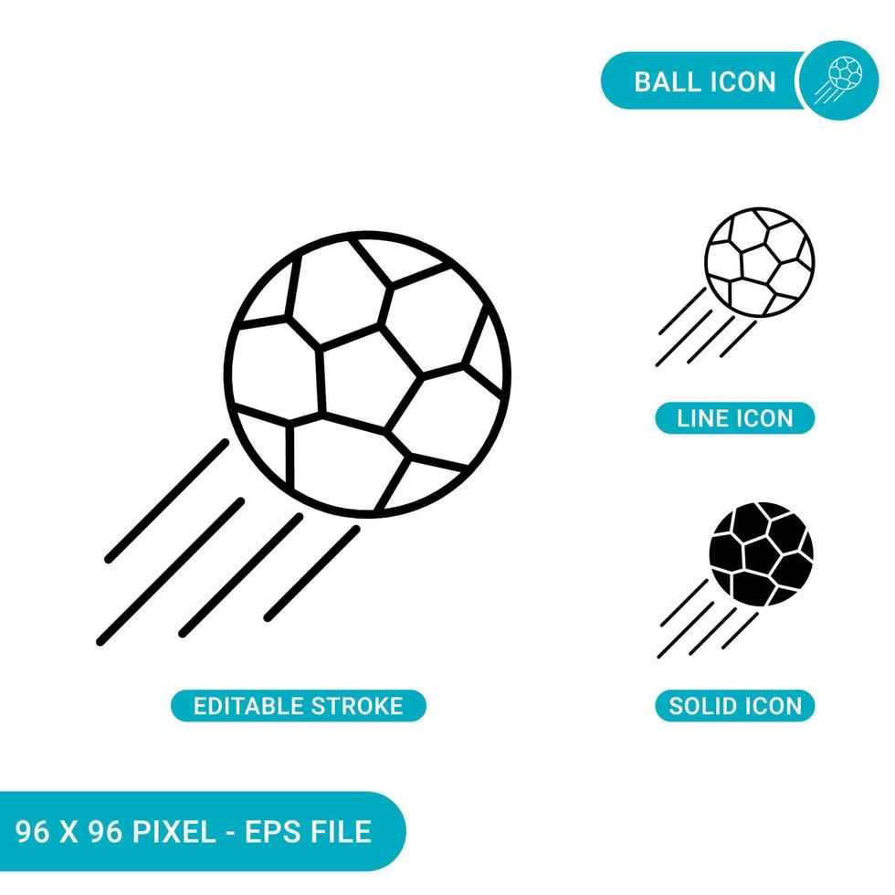 Ball icons set vector illustration with solid icon line style. Soccer goal concept. Editable stroke icon on isolated background for web design, infographic and UI mobile app.