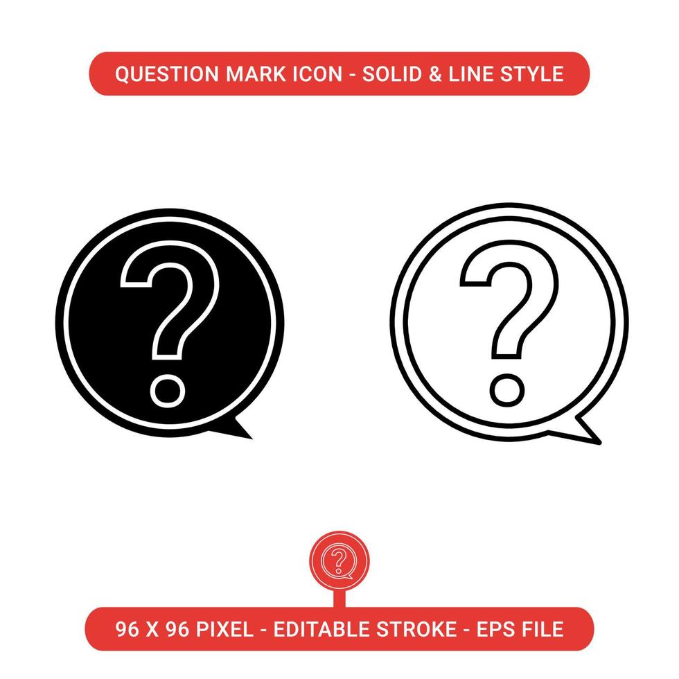 Question Mark icons set vector illustration. Editable solid and thin line icon style. Bubble speech concept on isolated background for web design, and UI mobile app.