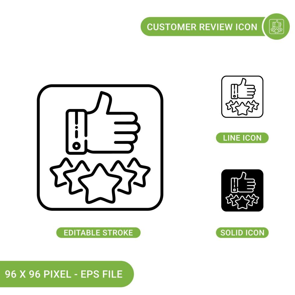 Customer review icons set vector illustration with solid icon line style. 5 stars satisfaction rate concept. Editable stroke icon on isolated background for web design, infographic and UI mobile app.