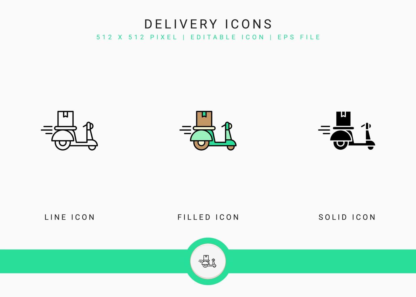 Delivery icons set vector illustration with solid icon line style. Logistic service concept. Editable stroke icon on isolated background for web design, user interface, and mobile app