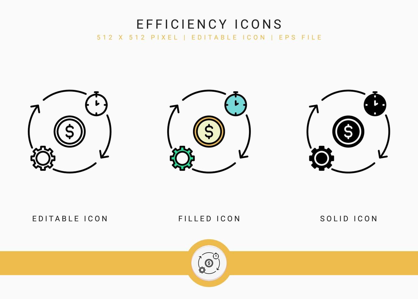 Efficiency icons set vector illustration with solid icon line style. Business grow development concept. Editable stroke icon on isolated background for web design, infographic and UI mobile app.