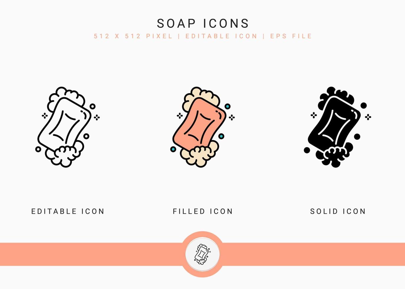 iconos de jabón establecen ilustración vectorial con estilo de línea de icono sólido. concepto efervescente de espuma de burbujas. icono de trazo editable en un fondo aislado para diseño web, infografía y aplicación móvil ui. vector