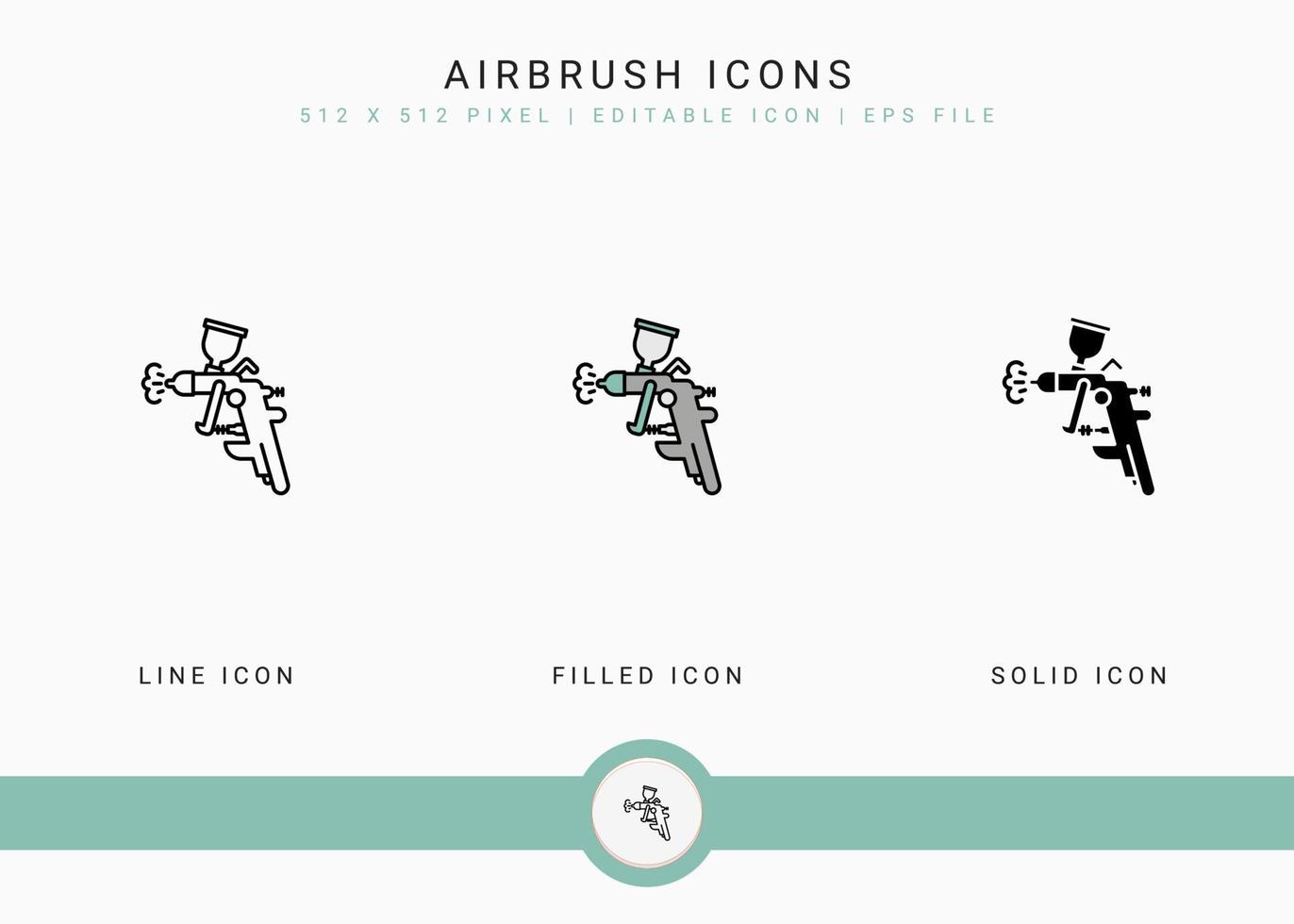 Airbrush icons set vector illustration with solid icon line style. Color palette design concept. Editable stroke icon on isolated background for web design, user interface, and mobile application