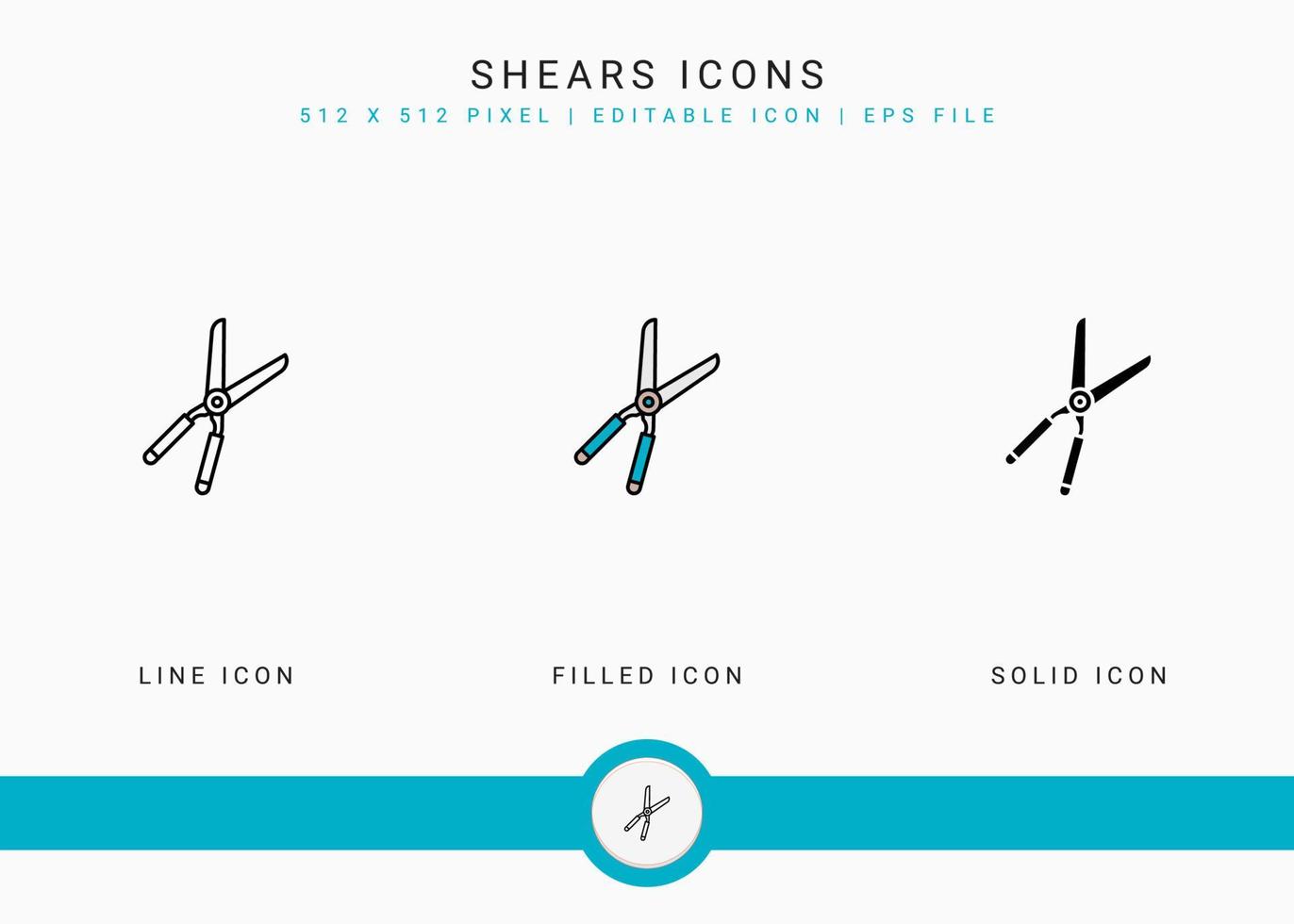 Shears icons set vector illustration with solid icon line style. Plant gardening agriculture concept. Editable stroke icon on isolated background for web design, user interface, and mobile app