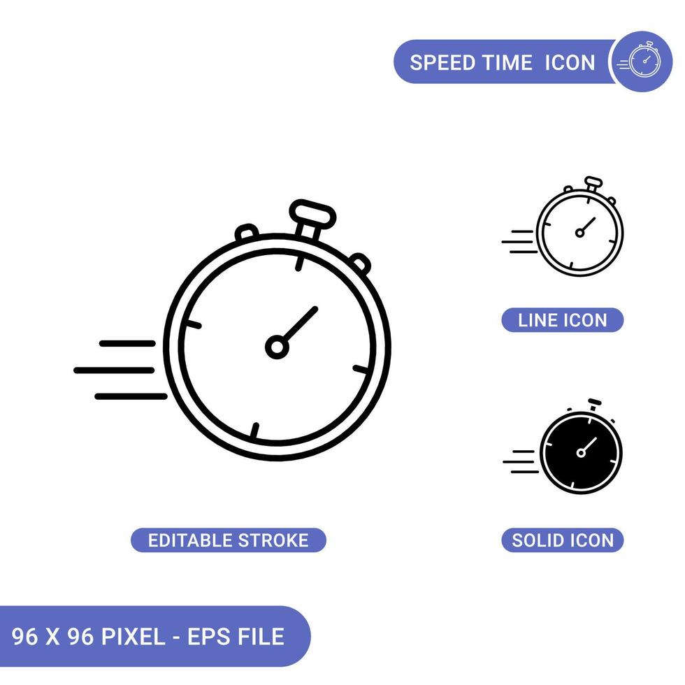 Speed time icons set vector illustration with solid icon line style. Clock timer concept. Editable stroke icon on isolated background for web design, infographic and UI mobile app.