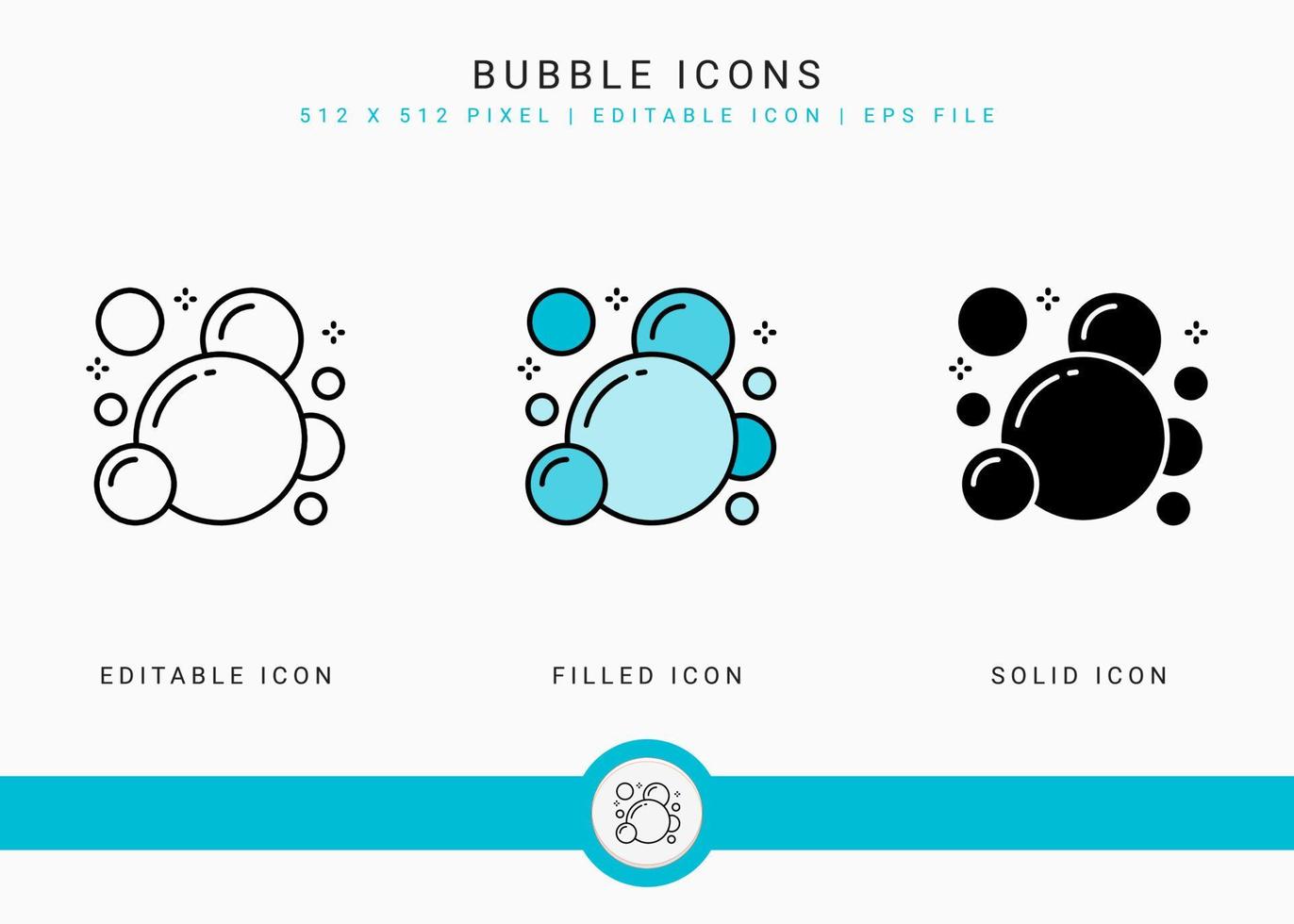 iconos de burbujas establecen ilustración vectorial con estilo de línea de icono sólido. concepto de espuma de jabón efervescente. icono de trazo editable en un fondo aislado para diseño web, infografía y aplicación móvil ui. vector