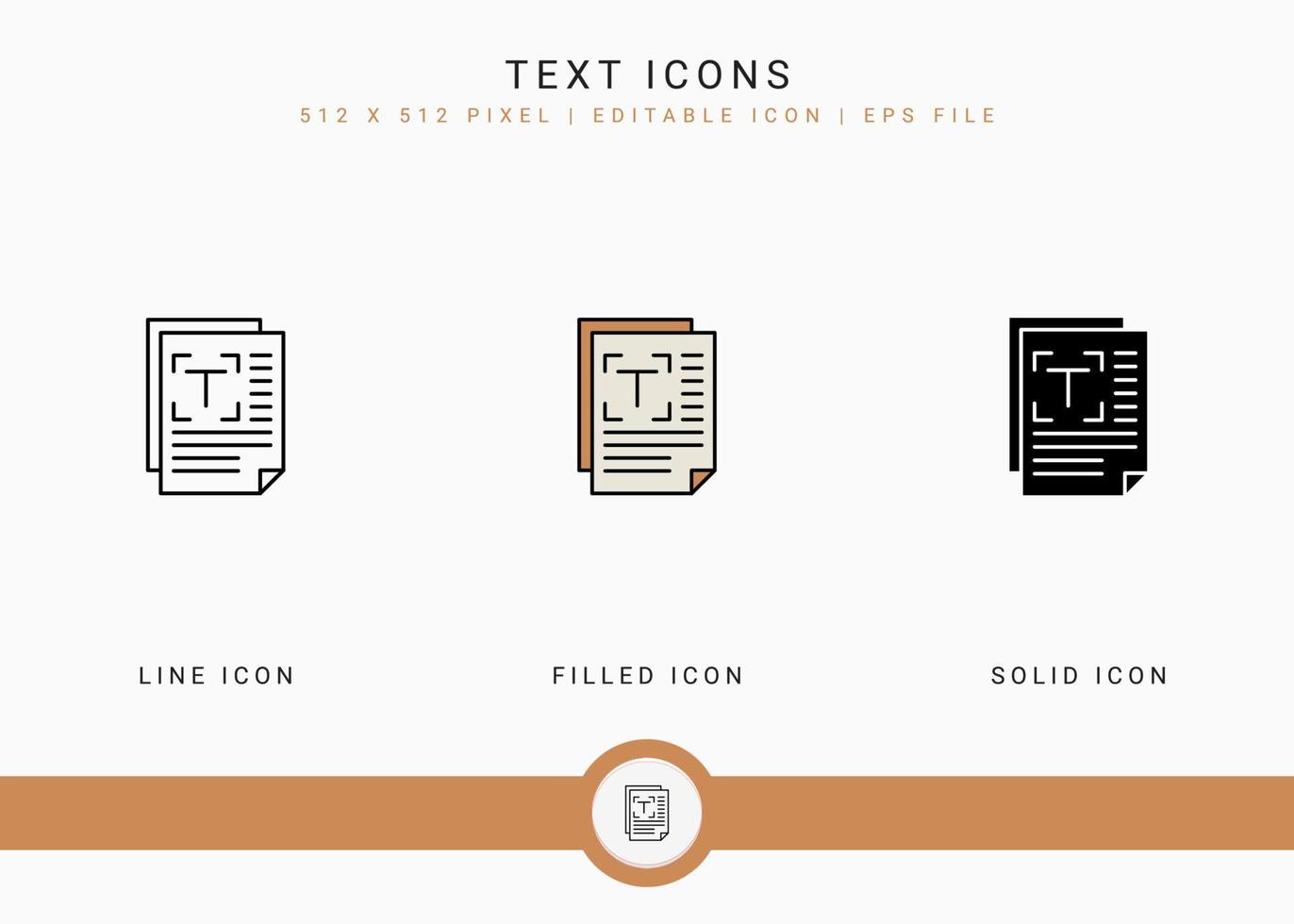 Text icons set vector illustration with solid icon line style. Journalist publication concept. Editable stroke icon on isolated background for web design, user interface, and mobile application