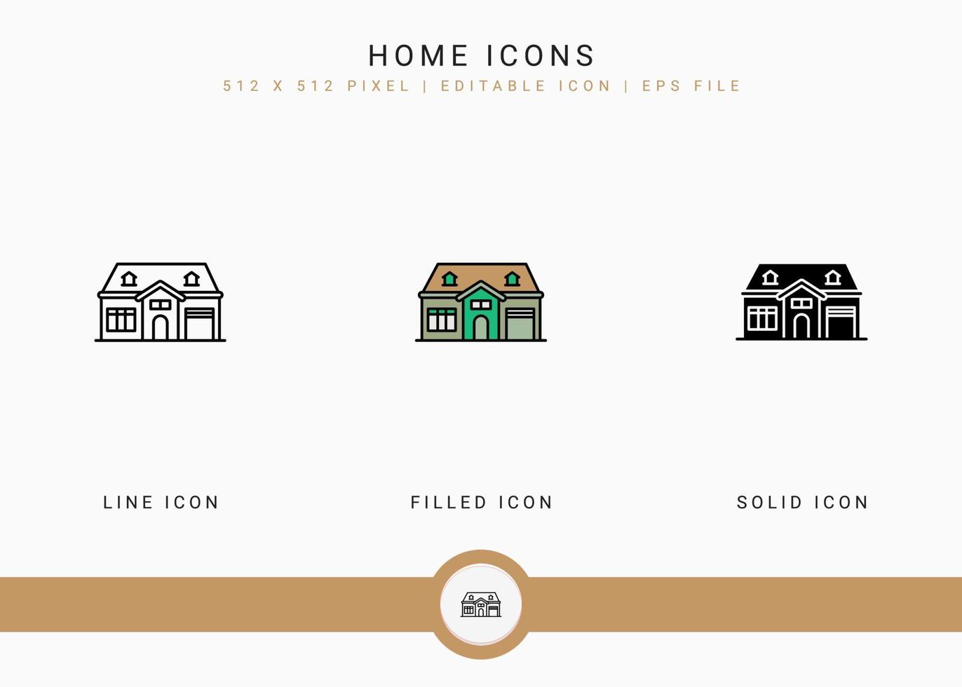 iconos de inicio establecer ilustración vectorial con estilo de línea de icono sólido. concepto de construcción de la ciudad. icono de trazo editable en un fondo aislado para diseño web, interfaz de usuario y aplicación móvil vector