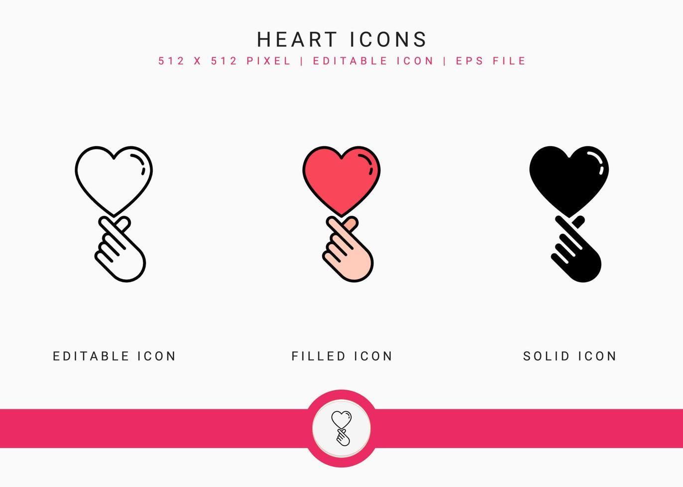 Heart icons set vector illustration with solid icon line style. Wedding love romance concept. Editable stroke icon on isolated background for web design, user interface, and mobile application