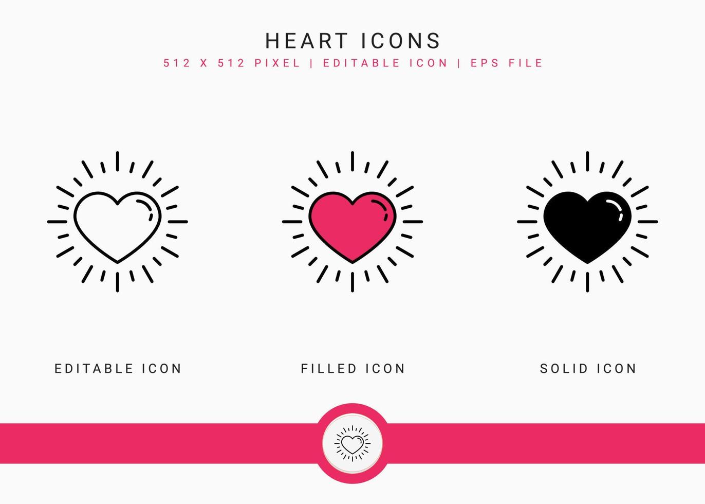 Heart icons set vector illustration with solid icon line style. Wedding love romance concept. Editable stroke icon on isolated background for web design, user interface, and mobile application