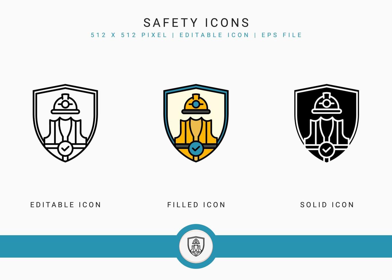 Safety icons set vector illustration with solid icon line style. Secure work accident concept. Editable stroke icon on isolated background for web design, user interface, and mobile application