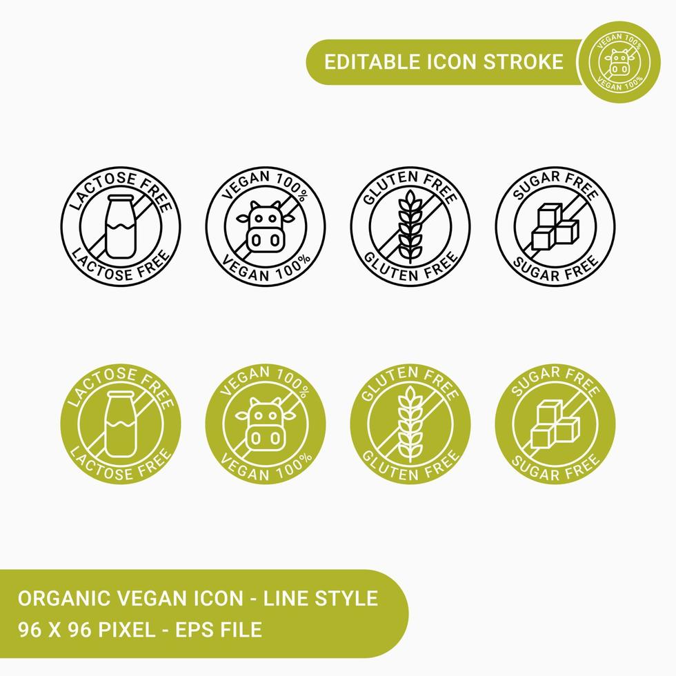 Organic Vegan icons set vector illustration with icon line style. Editable stroke icon on isolated white background for web design, user interface, and mobile application