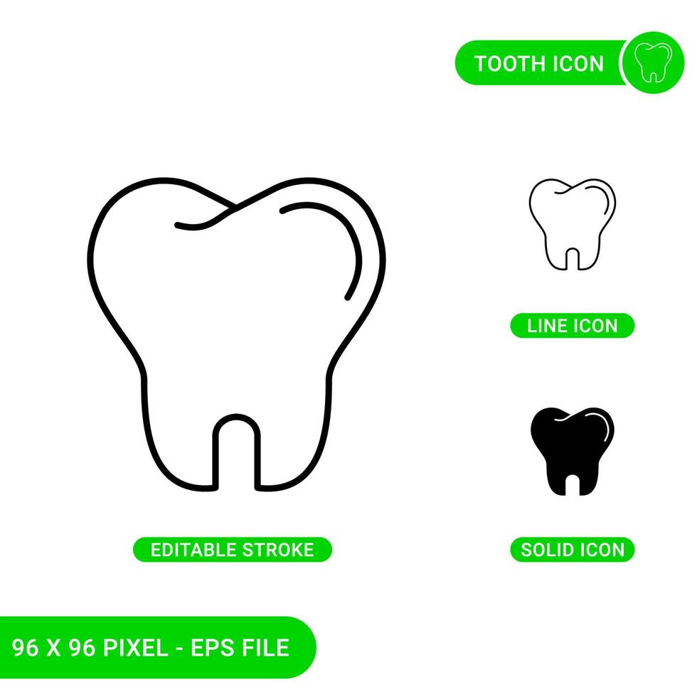 Tooth icons set vector illustration with solid icon line style. Dental health treatment concept. Editable stroke icon on isolated background for web design, infographic and UI mobile app.