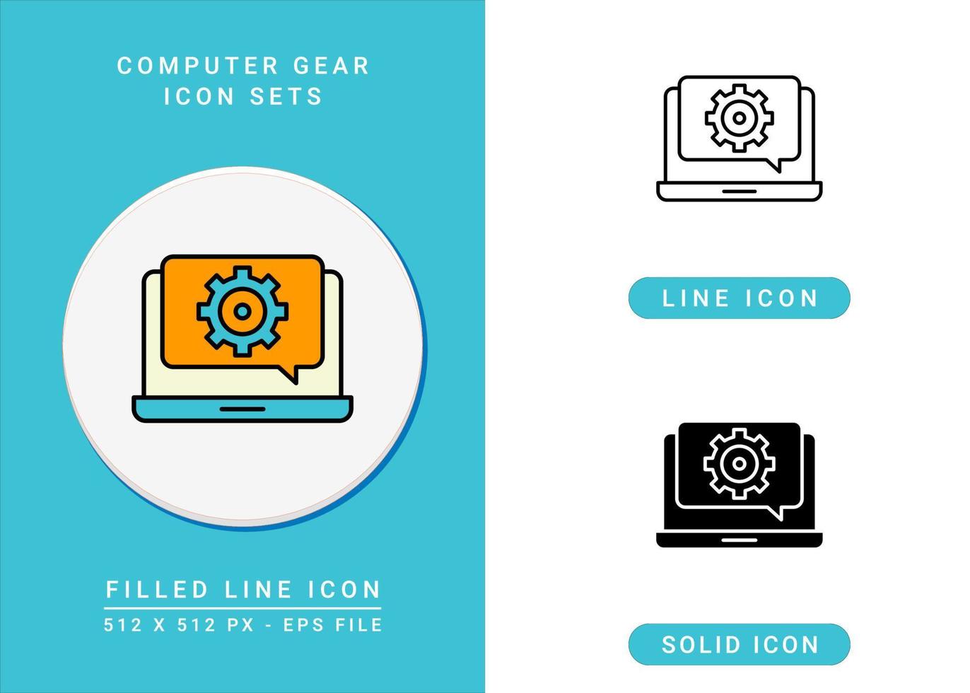 iconos de engranajes de computadora establecen ilustración vectorial con estilo de línea de icono sólido. símbolo de engranaje de ingeniería. icono de trazo editable en un fondo aislado para diseño web, interfaz de usuario y aplicación móvil vector