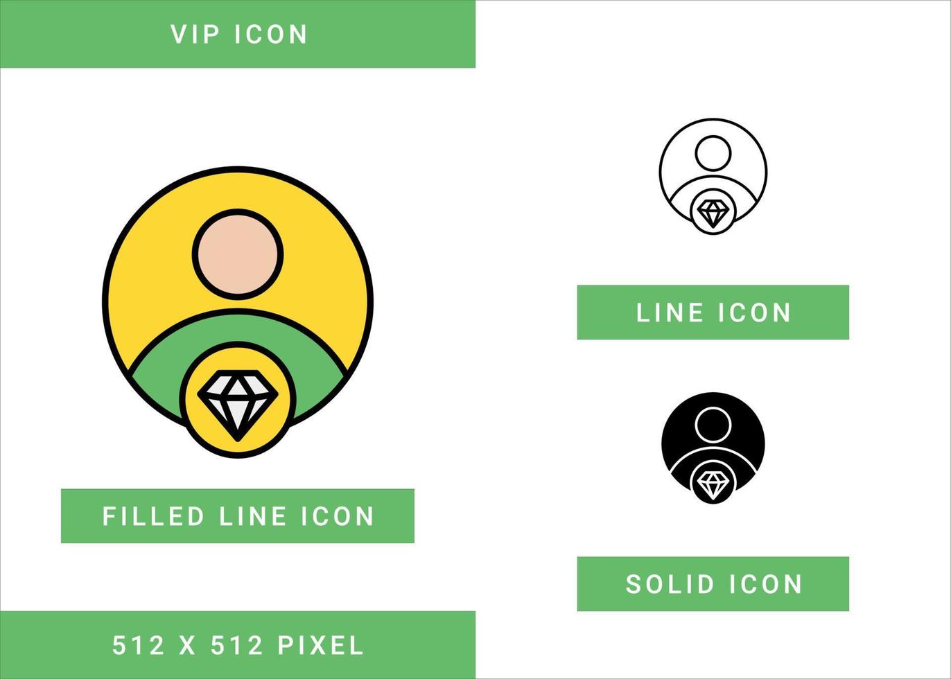 VIP icons set vector illustration with solid icon line style. Exclusive special member symbol. Editable stroke icon on isolated background for web design, user interface, and mobile app