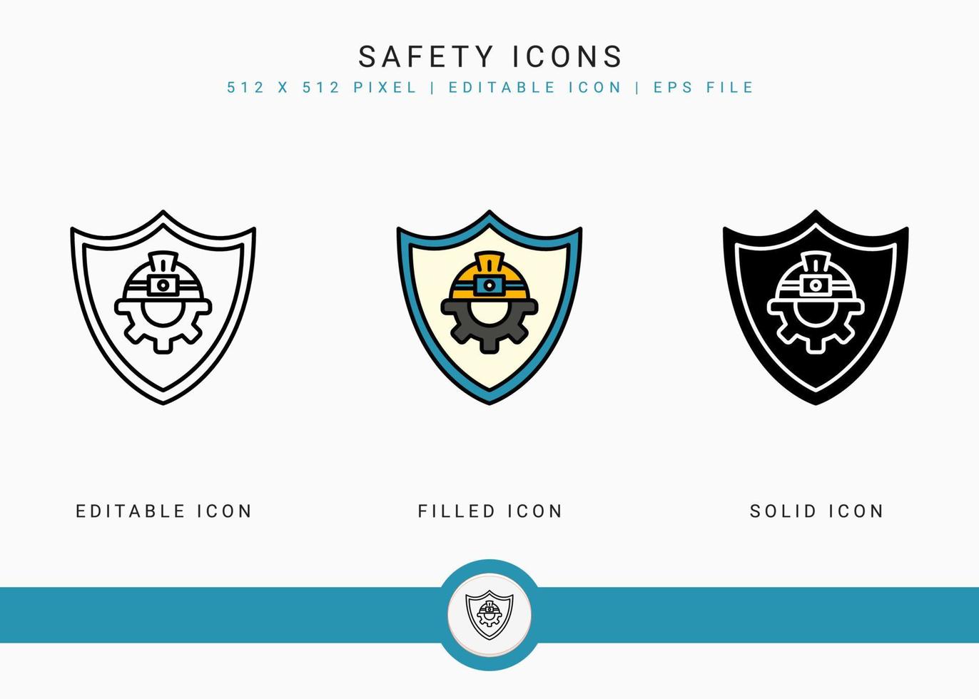 Safety icons set vector illustration with solid icon line style. Secure work accident concept. Editable stroke icon on isolated background for web design, user interface, and mobile application