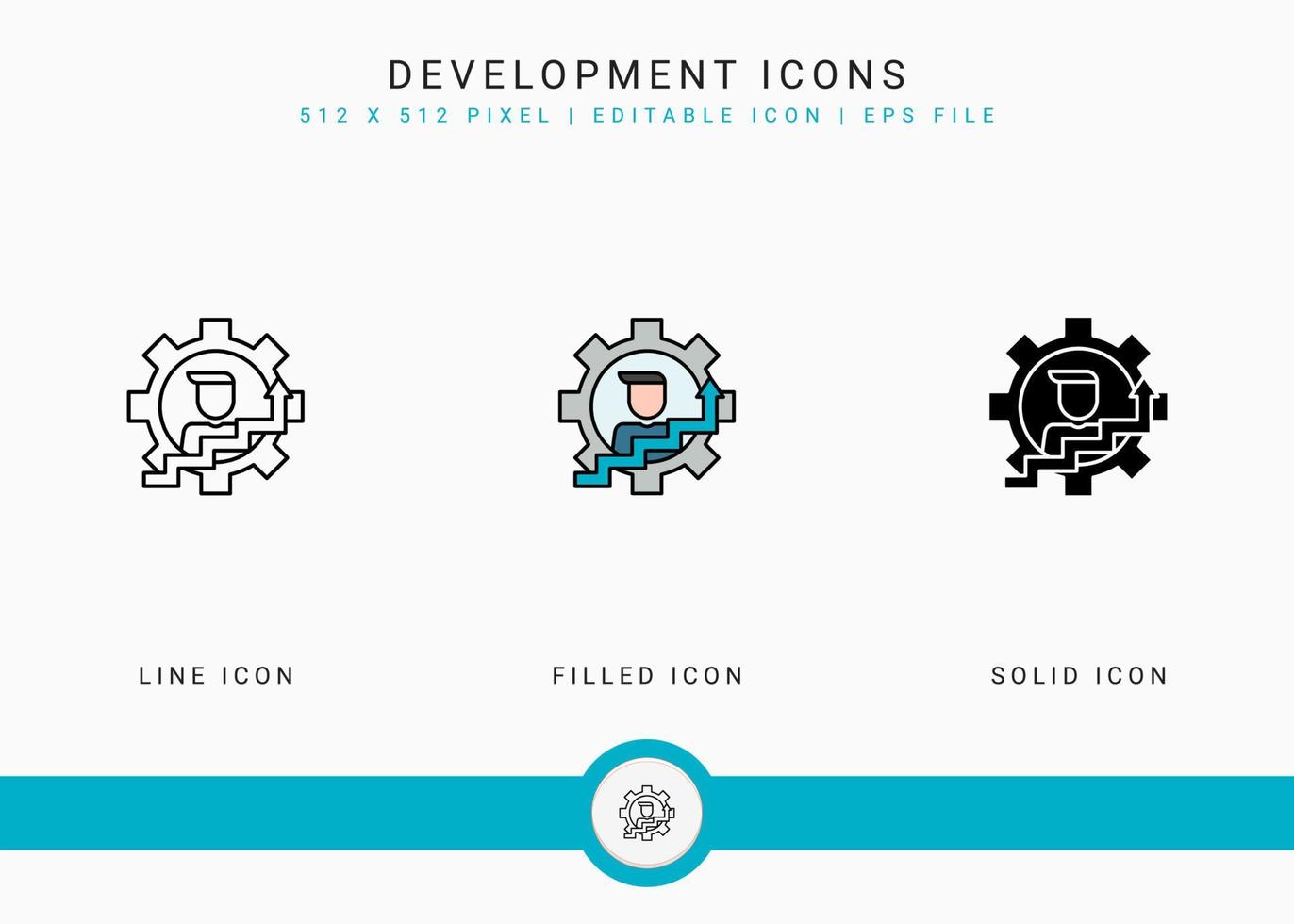 Development icons set vector illustration with solid icon line style. Business skill progress concept. Editable stroke icon on isolated background for web design, user interface, and mobile app