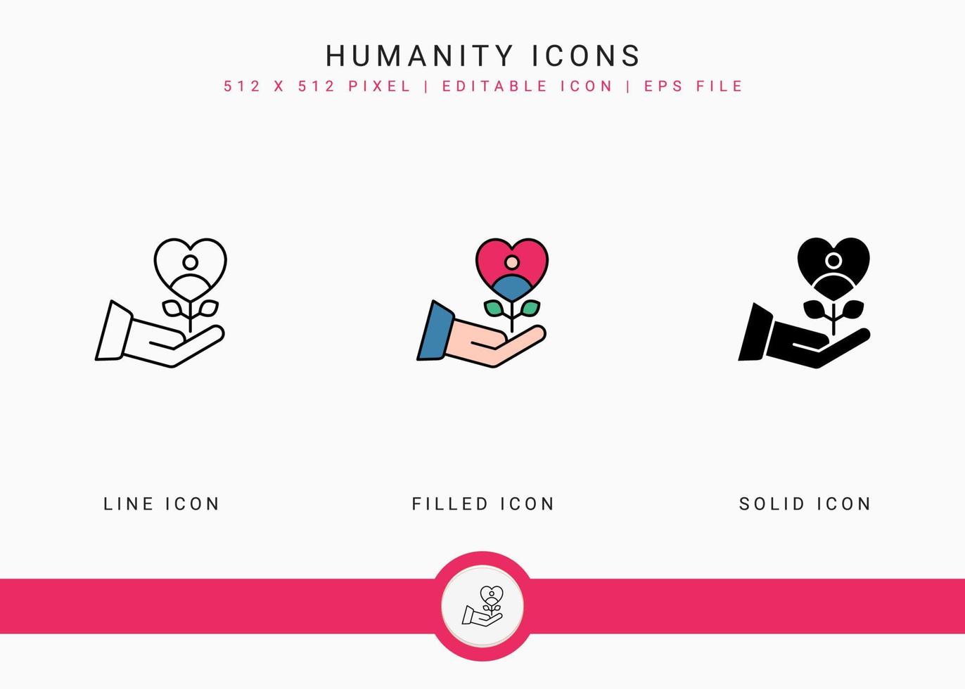 Humanity icons set vector illustration with solid icon line style. Charity give back concept. Editable stroke icon on isolated background for web design, user interface, and mobile application