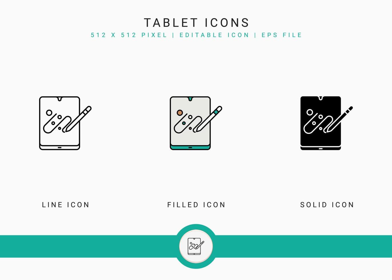 Tablet icons set vector illustration with solid icon line style. Electronics smart device concept. Editable stroke icon on isolated background for web design, user interface, and mobile app