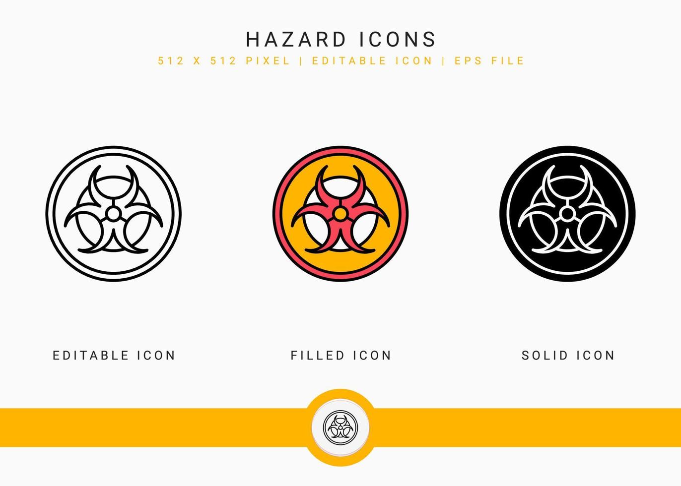 Hazard icons set vector illustration with solid icon line style. Exclamation mark alert concept. Editable stroke icon on isolated background for web design, user interface, and mobile application