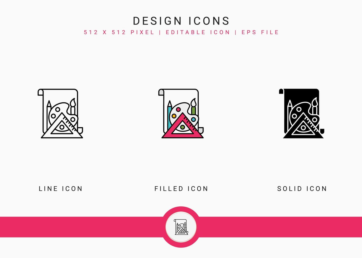 Design icons set vector illustration with solid icon line style. Color palette art concept. Editable stroke icon on isolated background for web design, user interface, and mobile application