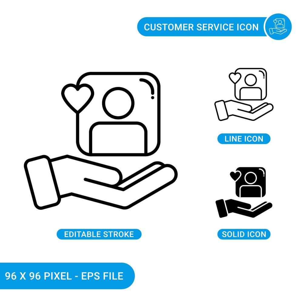 Customer service icons set vector illustration with solid icon line style. Customer satisfaction concept. Editable stroke icon on isolated background for web design, infographic and UI mobile app.