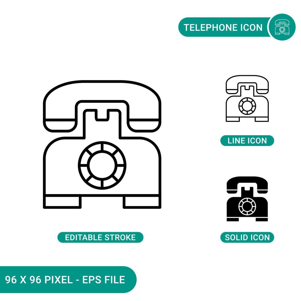 Telephone icons set vector illustration with solid icon line style. Classic home phone concept. Editable stroke icon on isolated background for web design, infographic and UI mobile app.